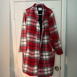 2X, red plaid, old navy, wool long coat.